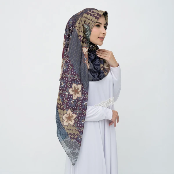 Deenha Hijab Batik Parang Abu Abu Segiempat Lasercut Voal Premium