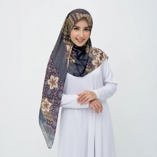 Deenha Hijab Batik Parang Abu Abu Segiempat Lasercut Voal Premium