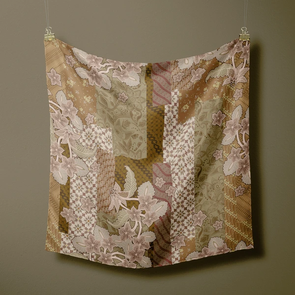 Deenha Hijab Batik Parang Coklat Segiempat Lasercut Voal Premium