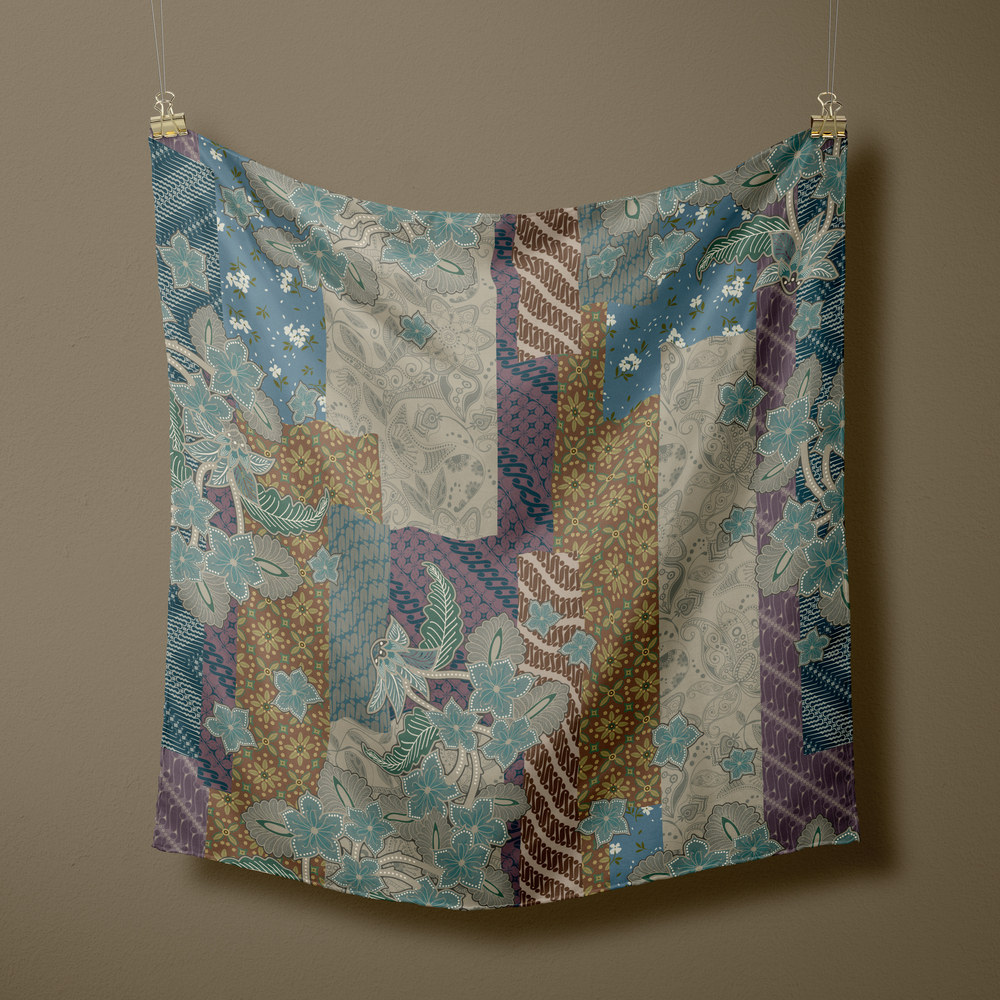 Deenha Hijab Batik Parang Tosca Segiempat Lasercut Voal Premium