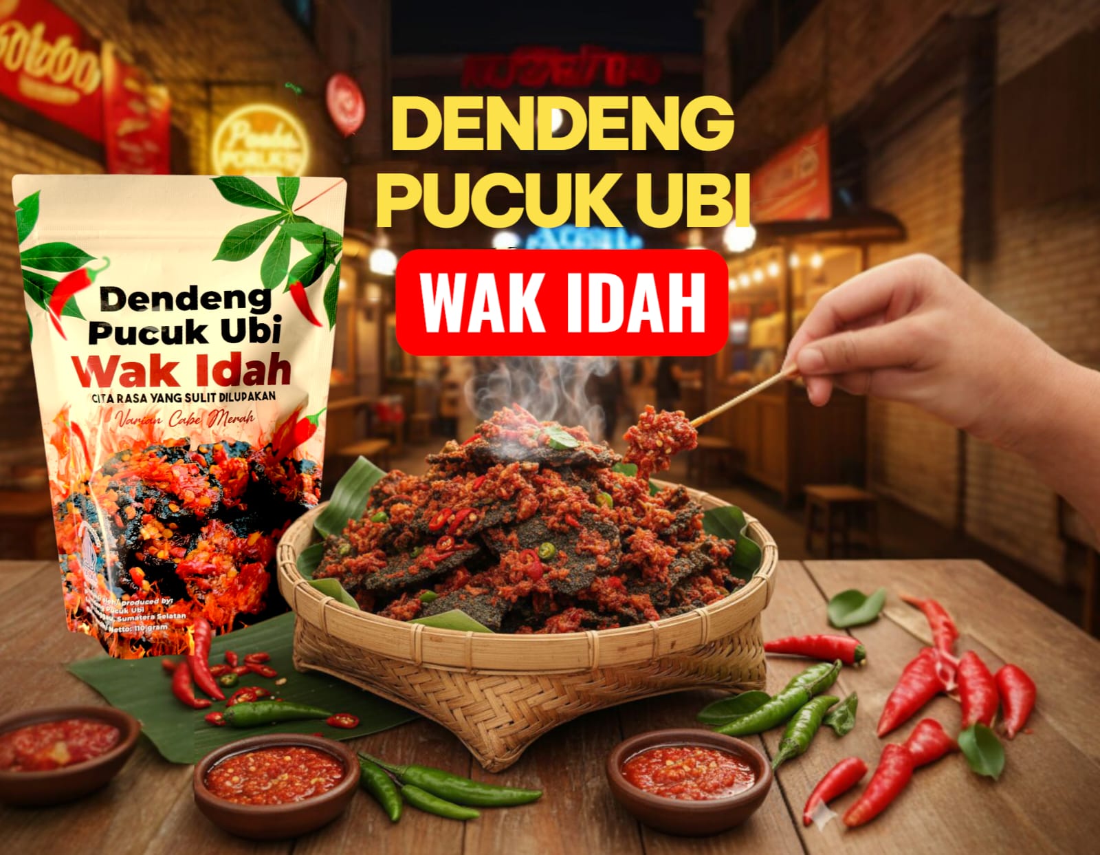 Dendeng pucuk ubi wak idah cabe merah
