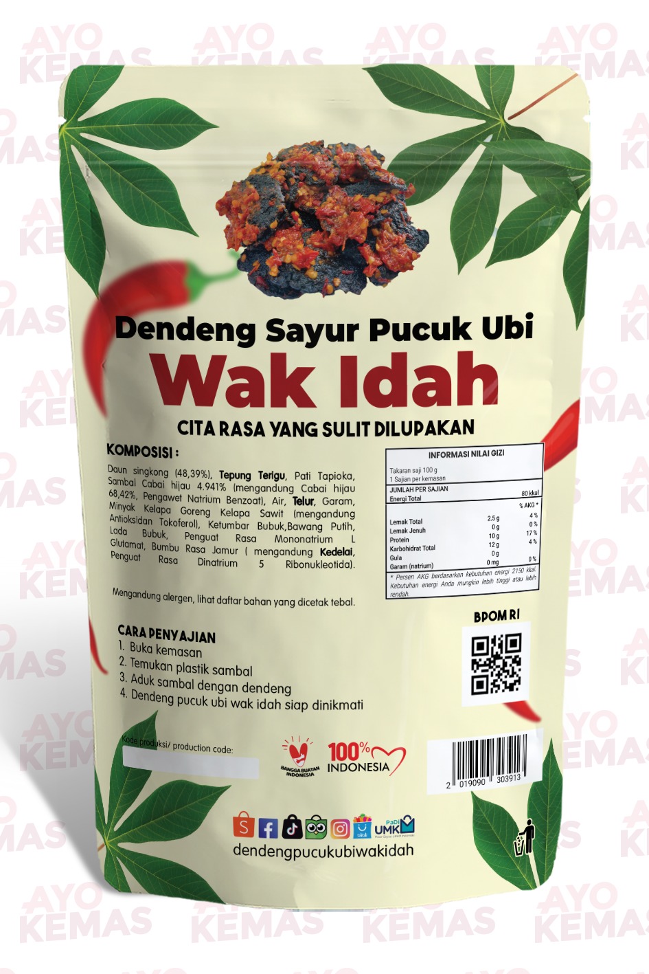 Dendeng pucuk ubi wak idah cabe merah