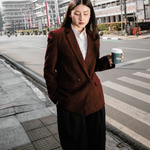 Cozy Maroon Corduroy Unisex Double Breasted