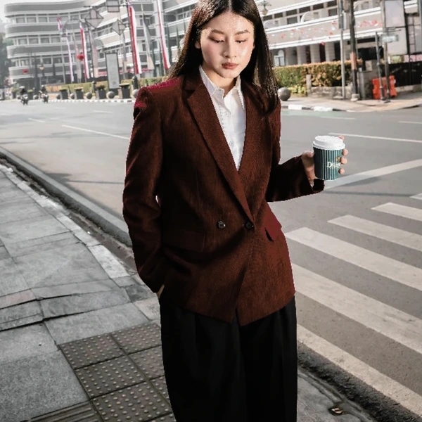 Cozy Maroon Corduroy Unisex Double Breasted