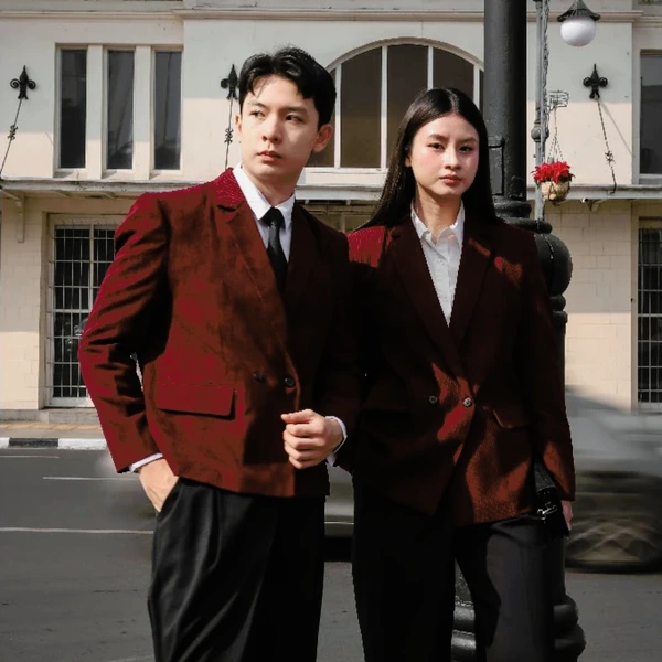 Cozy Maroon Corduroy Unisex Double Breasted
