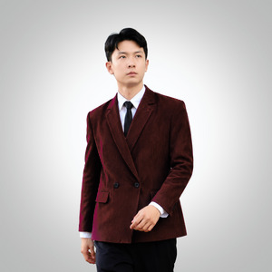 Cozy Maroon Corduroy Unisex Double Breasted