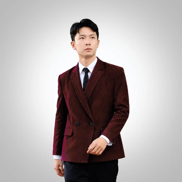 Cozy Maroon Corduroy Unisex Double Breasted