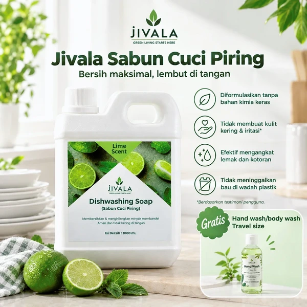 Jivala Sabun Cuci Piring Jeruk Nipis 1 Liter – Aman di Tangan & Ramah Lingkungan