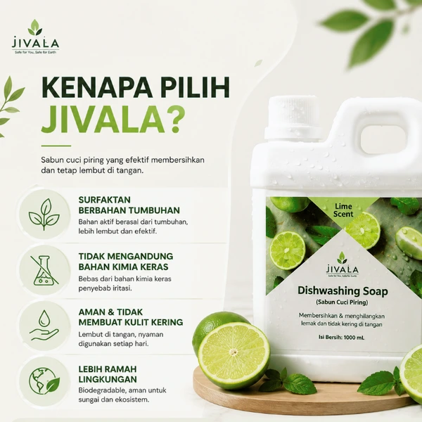 Jivala Sabun Cuci Piring Jeruk Nipis 1 Liter – Aman di Tangan & Ramah Lingkungan