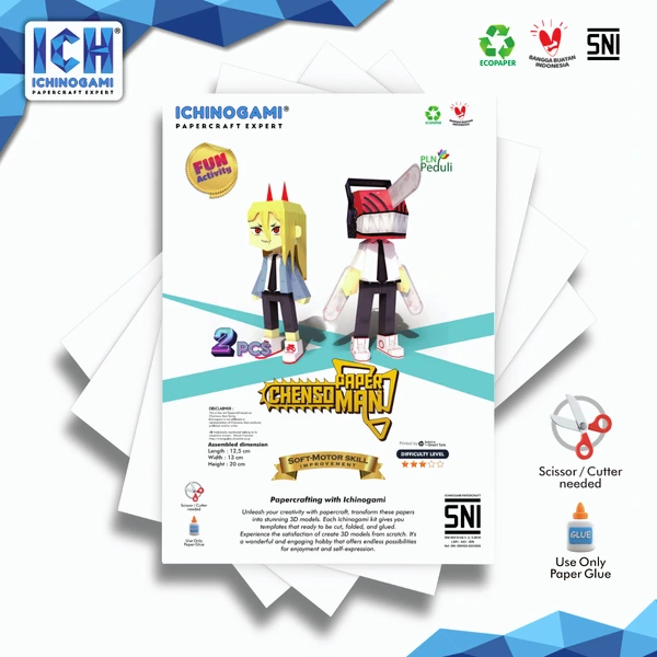 Chenso Paperman isi 2 pcs, Papercraft Ichinogami (DIY), tinggi 20 cm