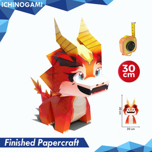 Chinese Dragon, Papercraft Ichinogami (DIY), isi 1 Set Naga Merah tinggi 30 cm