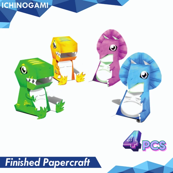 Dino kids isi 4 pcs, sistem Die Cut (Terpotong) Papercraft Ichinogami (DIY)