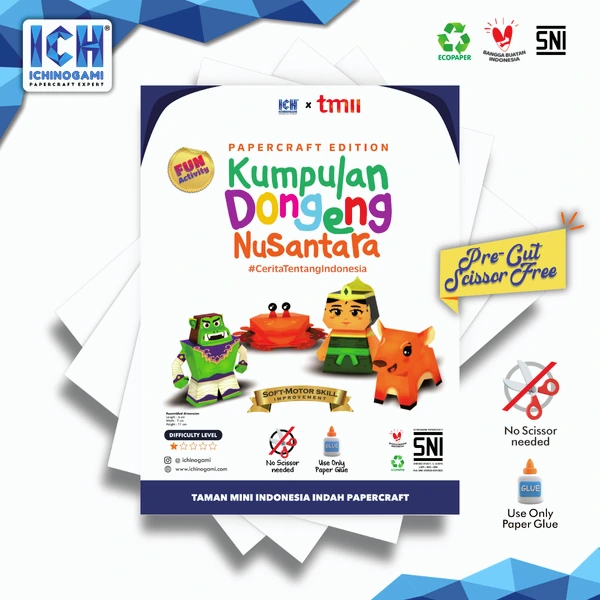 Dongeng Nusantara TMII isi 4 pcs, sistem Die Cut (Terpotong) Papercraft Ichinogami (DIY)