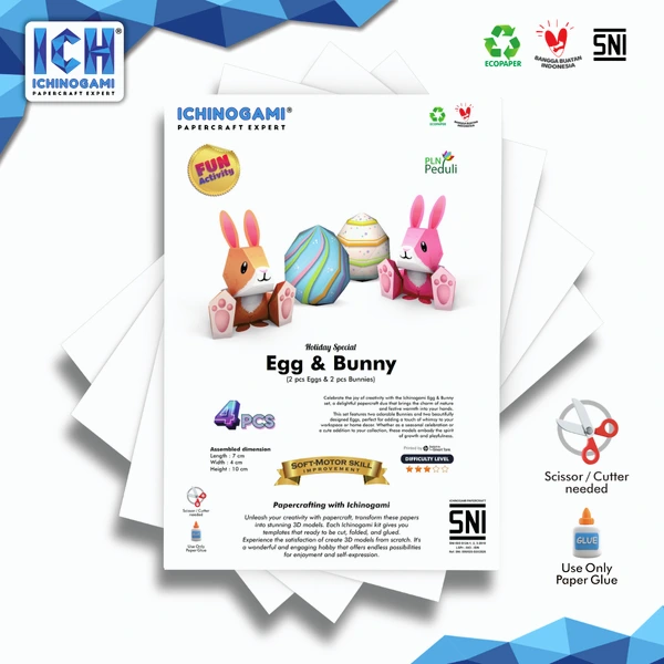 Egg & Bunny isi 4 pcs, Papercraft Ichinogami (DIY), Easter Papercraft