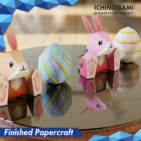 Egg & Bunny isi 4 pcs, Papercraft Ichinogami (DIY), Easter Papercraft