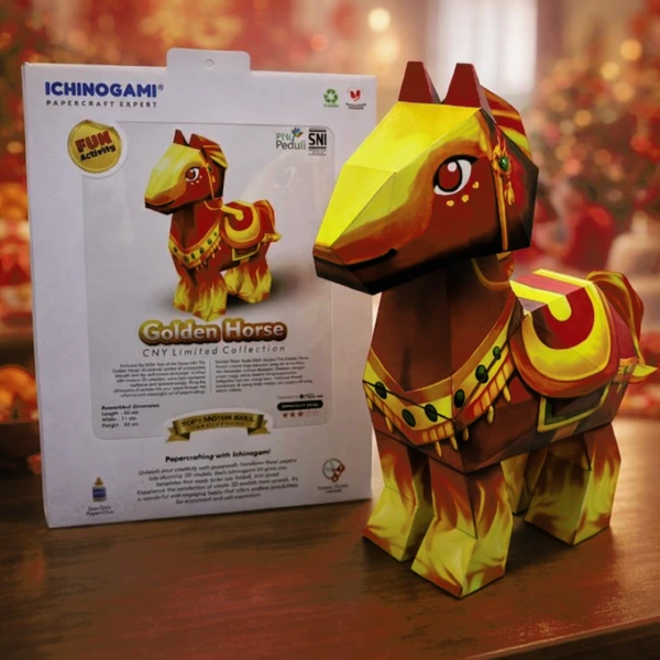 Golden Horse, Papercraft Ichinogami (DIY), isi 1 set papercraft Zodiak Kuda, tinggi 30 cm