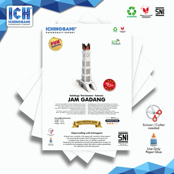 Jam Gadang, Papercraft Ichinogami (DIY), isi 1 landmark Bukittinggi Sumatera, tinggi 35 cm