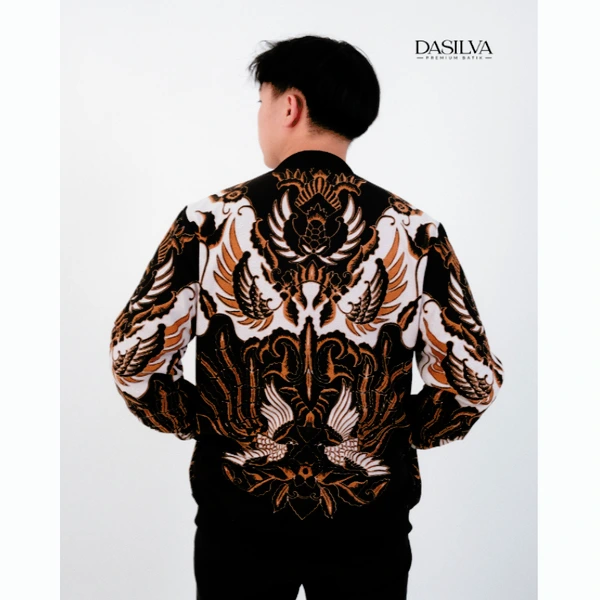 Jaket Bomber Batik Unisex Motif Mahkota Raja