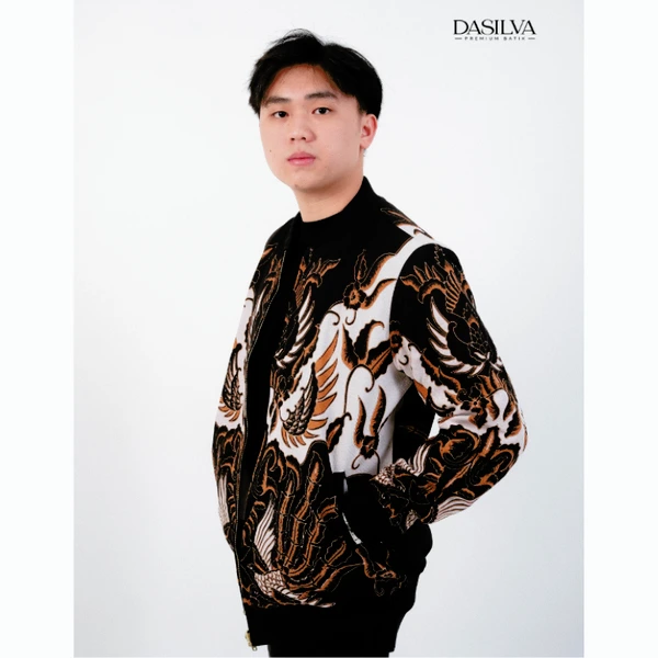 Jaket Bomber Batik Unisex Motif Mahkota Raja