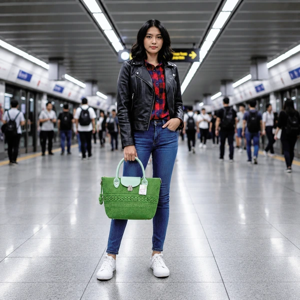 [GoMeST] Tas Rajut Handmade Wanita : Handle Bag Warna Hijau