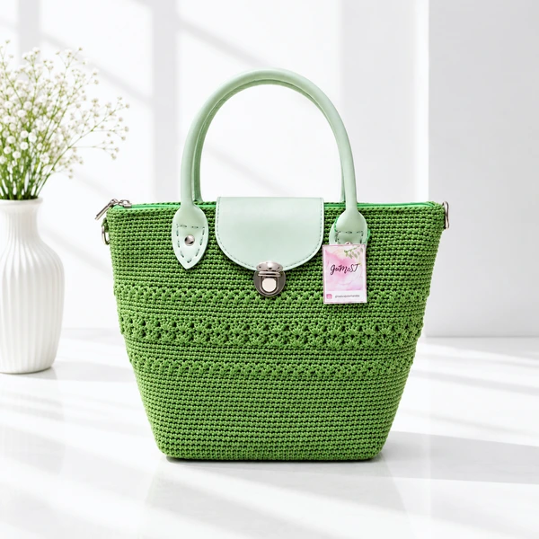[GoMeST] Tas Rajut Handmade Wanita : Handle Bag Warna Hijau