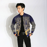 Jaket Bomber Batik Unisex Motif Mandala Biru