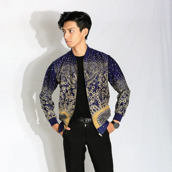 Jaket Bomber Batik Unisex Motif Mandala Biru