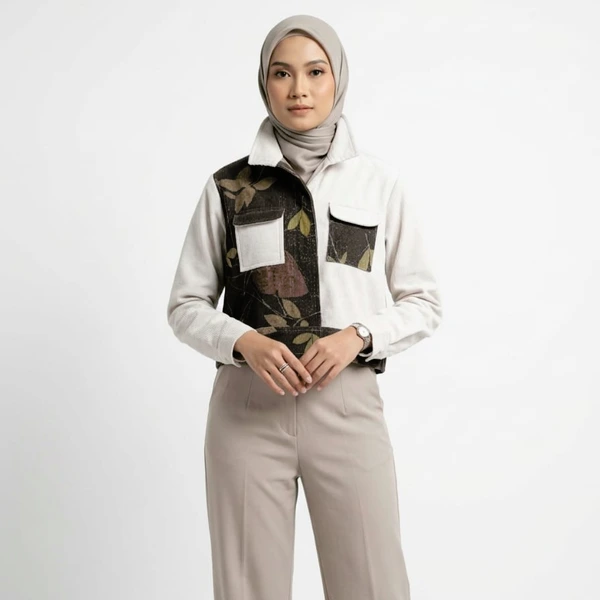 Jaket Crop Ecoprint Corduroy