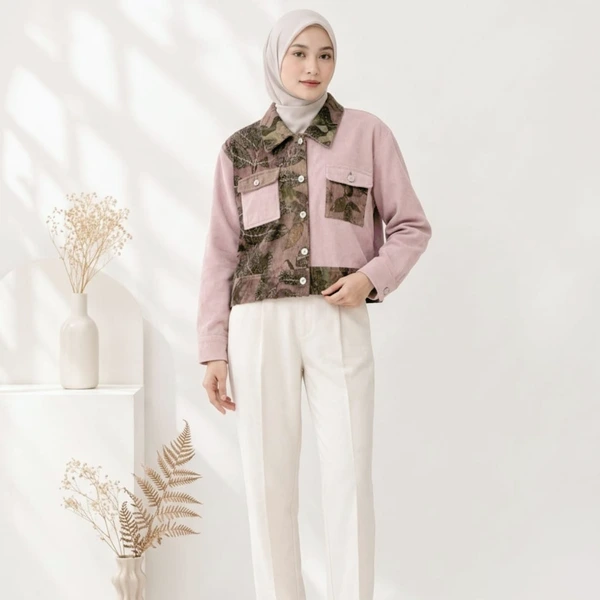 Jaket Crop Ecoprint Corduroy