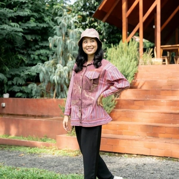 Kemeja ecoprint linen X lurik Exquisite dusty pink