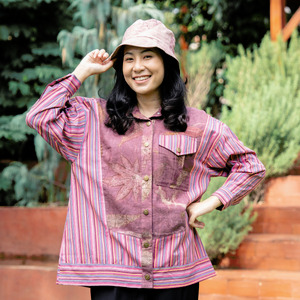 Kemeja ecoprint linen X lurik Exquisite dusty pink