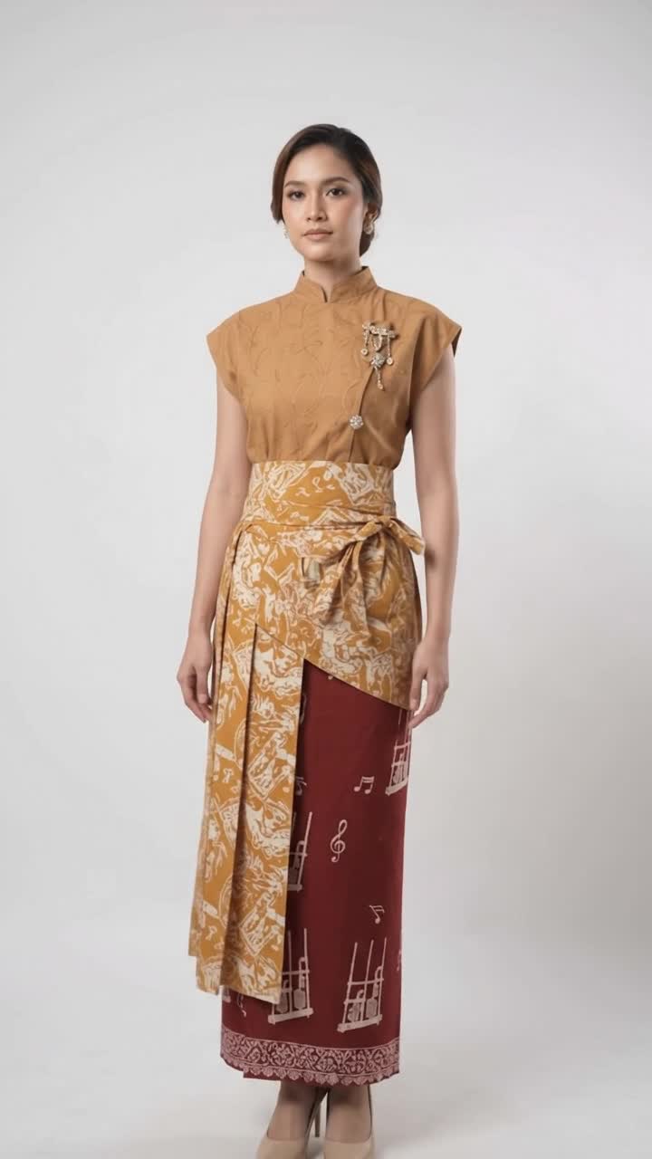 Obi rok pendek motif batik angklung harmoni