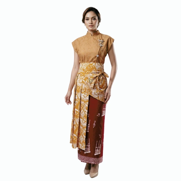 Obi rok pendek motif batik angklung harmoni