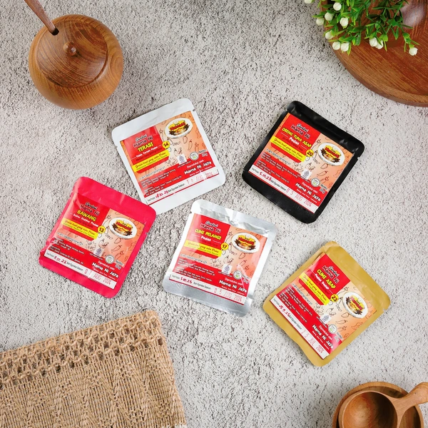 Sambal Sachet Mix 5 Varian (Bawang, Terasi, Cumi Pelangi, Tuna Asap, Cumi Asap) 20 gram