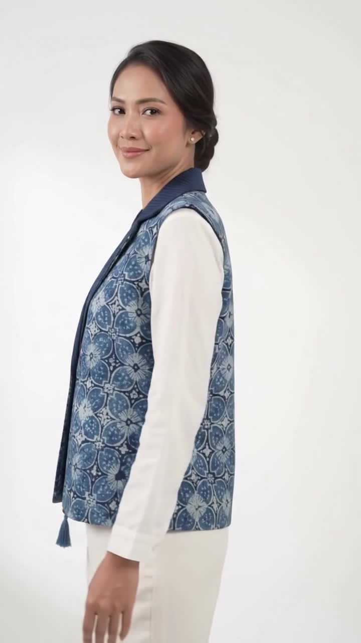 Cantili Vest Batik Indigo Warna Alam Wanita | Outer Batik Tanpa Lengan Motif Elegan