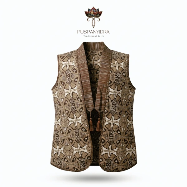 Gendis Vest Batik Wanita Warna Alam Cokelat | Outer Batik Tanpa Lengan Elegan