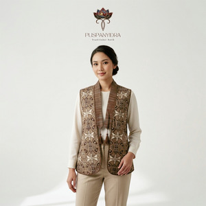 Gendis Vest Batik Wanita Warna Alam Cokelat | Outer Batik Tanpa Lengan Elegan