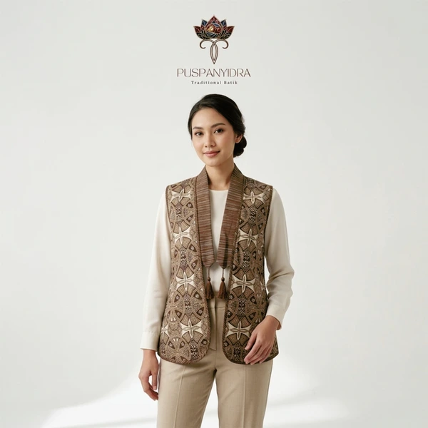 Gendis Vest Batik Wanita Warna Alam Cokelat | Outer Batik Tanpa Lengan Elegan
