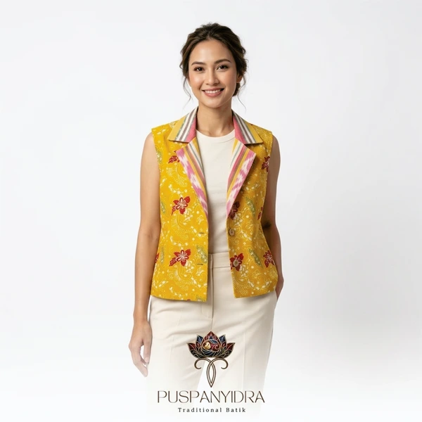 Outer Vest Batik Cap Wanita Modern - Kemuning Series / Rompi Batik Kekinian