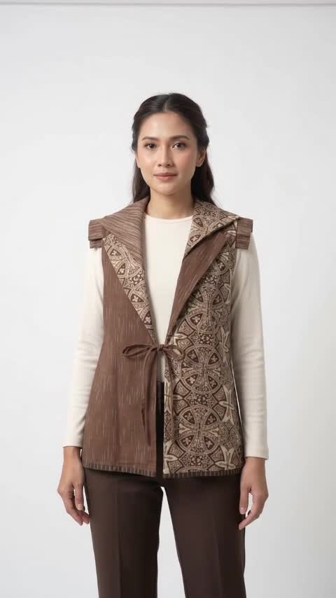 Outer Vest Batik Cap Wanita Asimetris - Gendis Series / Rompi Batik Cokelat Kekinian