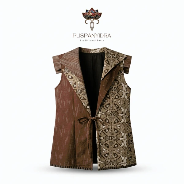 Outer Vest Batik Cap Wanita Asimetris - Gendis Series / Rompi Batik Cokelat Kekinian