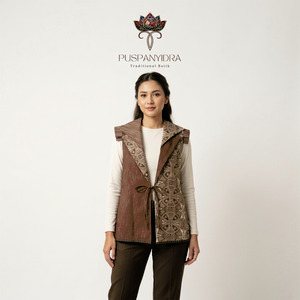 Outer Vest Batik Cap Wanita Asimetris - Gendis Series / Rompi Batik Cokelat Kekinian