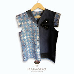 Outer Vest Batik Cap Wanita Kombinasi Biru - Rompi Batik Modern Asemtris / Outerwear Etnik