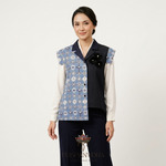 Outer Vest Batik Cap Wanita Kombinasi Biru - Rompi Batik Modern Asemtris / Outerwear Etnik