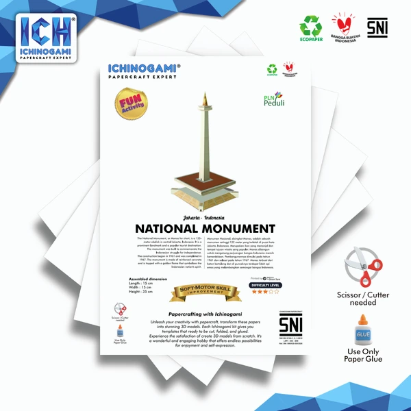 Monas, Papercraft Ichinogami (DIY), Isi 1 landmark Jakarta, tinggi 35 cm