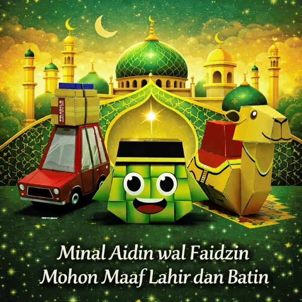 Mudik Lebaran isi 3 pcs, Papercraft Ichinogami (DIY), Mobil + Unta + Ketupat + Diorama