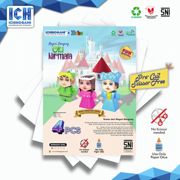 Oki & Nirmala Bobo isi 4 pcs, sistem Die Cut (Terpotong) Papercraft Ichinogami (DIY)