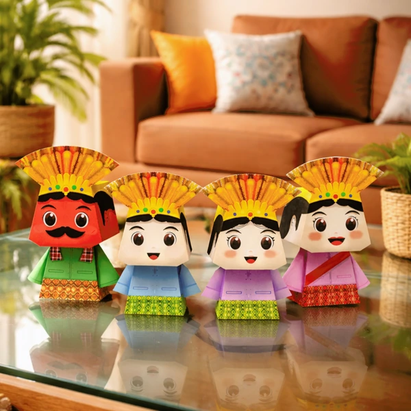 Ondel-Ondel isi 4 pcs, sistem Die Cut (Terpotong) Papercraft Ichinogami (DIY)