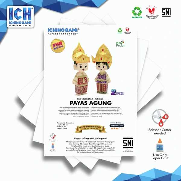 Payas Agung isi 2 pcs, Papercraft Ichinogami (DIY), Paper craft pasangan baju adat Bali Heritage