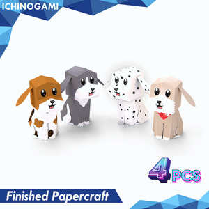 Puppies Set isi 4 pcs, sistem Die Cut (Terpotong) Papercraft Ichinogami (DIY)